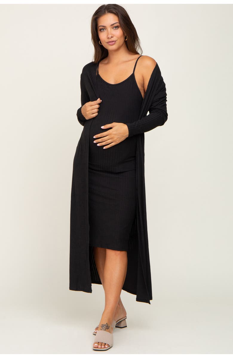 PinkBlush Ribbed Cardigan 2 Piece Set, Main, color, Black