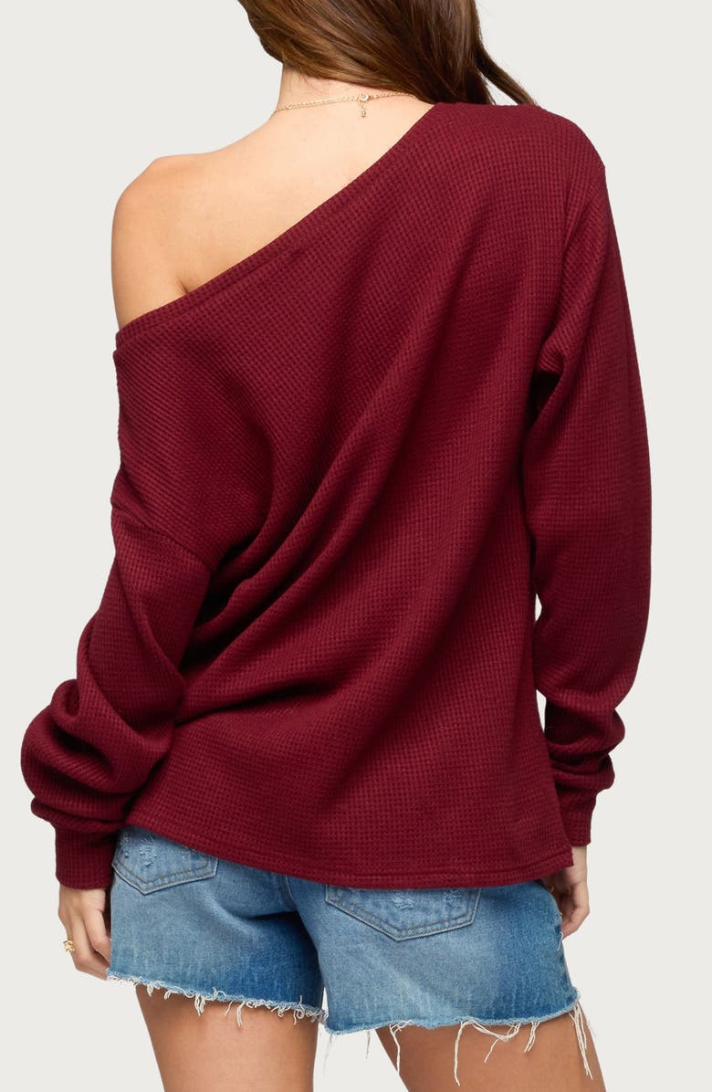 EDIKTED Damari Waffle Stitch One-Shoulder Knit Top, Alternate, color, Burgundy