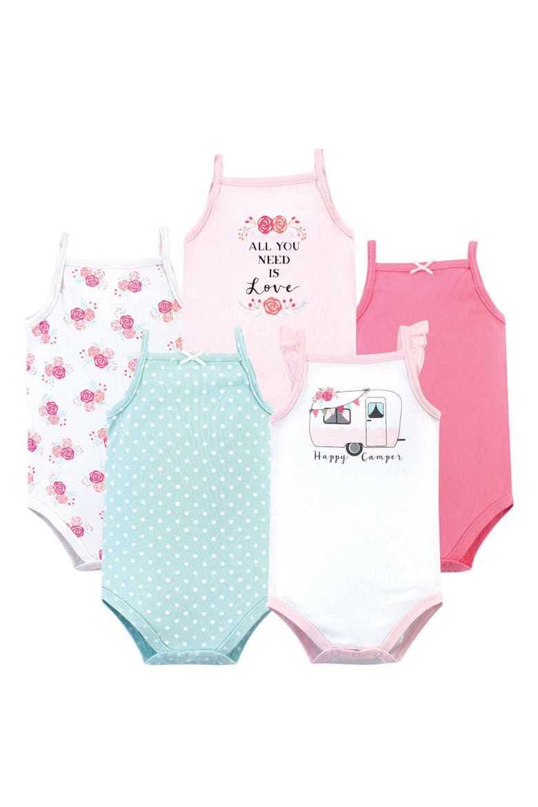 Soft Cotton Sleeveless Infant Bodysuits, Main, color, Pink Happy Camper