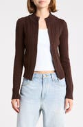 Madden Girl Cable Mock Neck Zip Cardigan