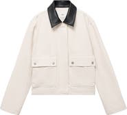 MANGO Faux Leather Collar Denim Jacket