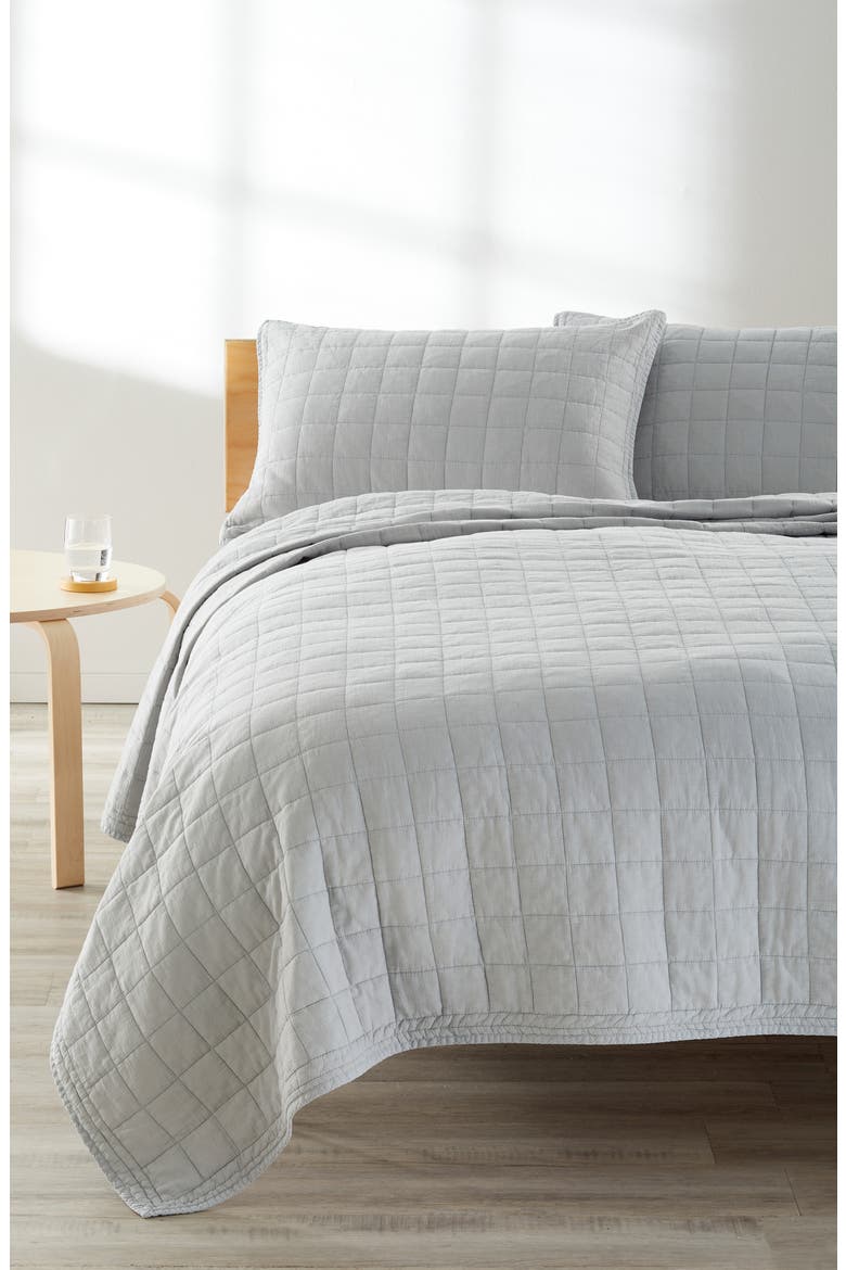 Soft Wash Grid Quilt & Shams Set, Alternate, color, BLUE PEARL