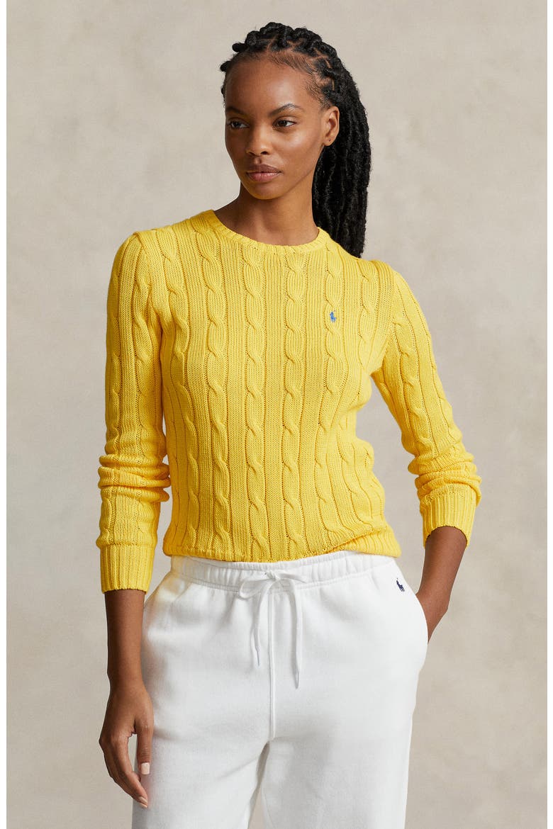 Julianna Cotton Cable Sweater, Alternate, color, TRAINER YELLOW