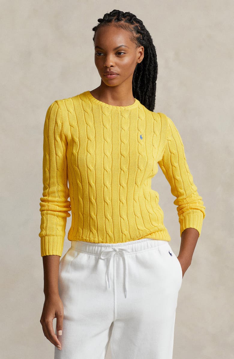 Polo Ralph Lauren Julianna Pima Cotton Cable Stitch Sweater, Alternate, color, Trainer Yellow