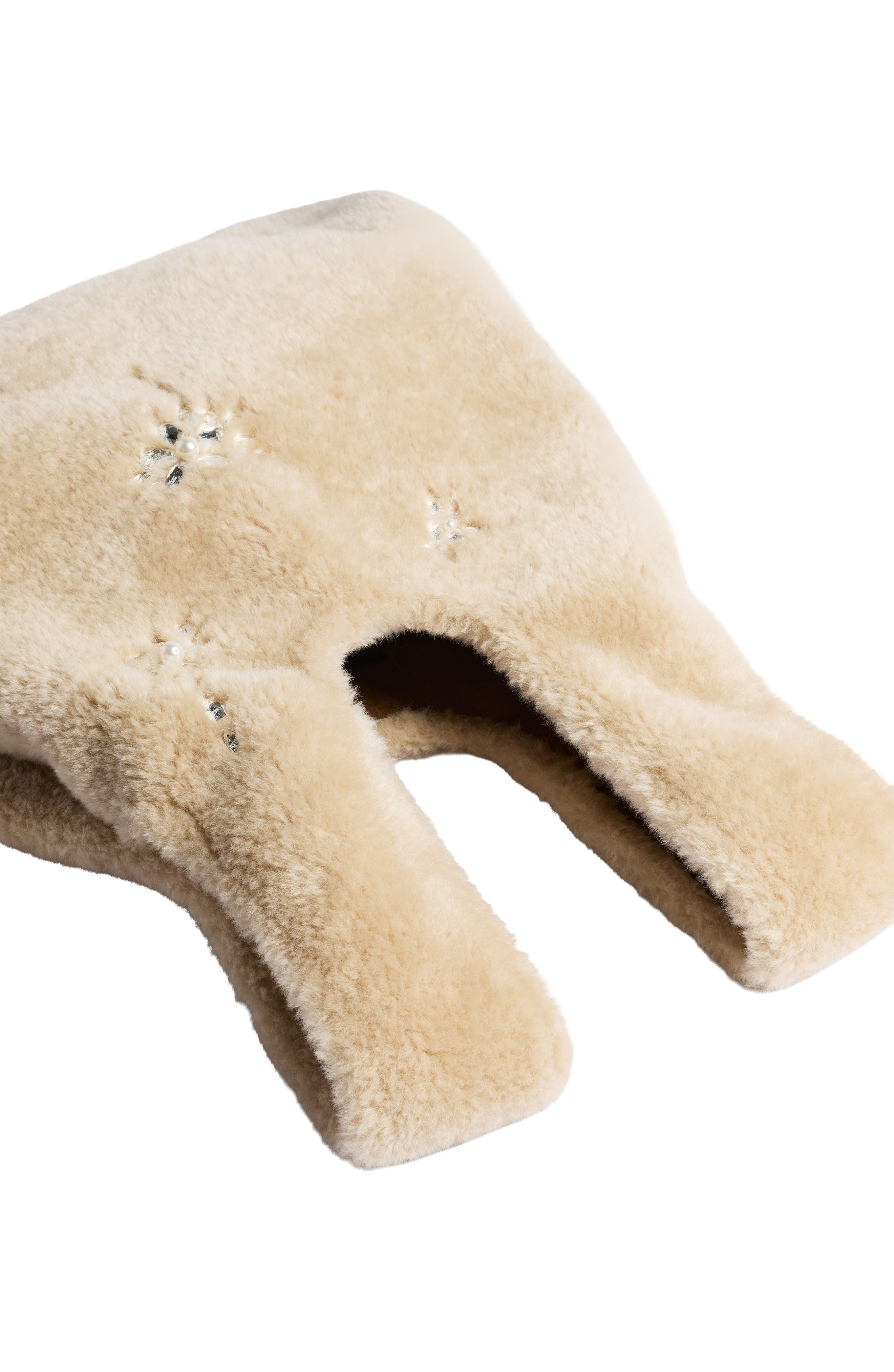 Mini Faux Fur Shopper Bag with Embellishment, Alternate, color, BLONDE/ PEARL/ CLEAR