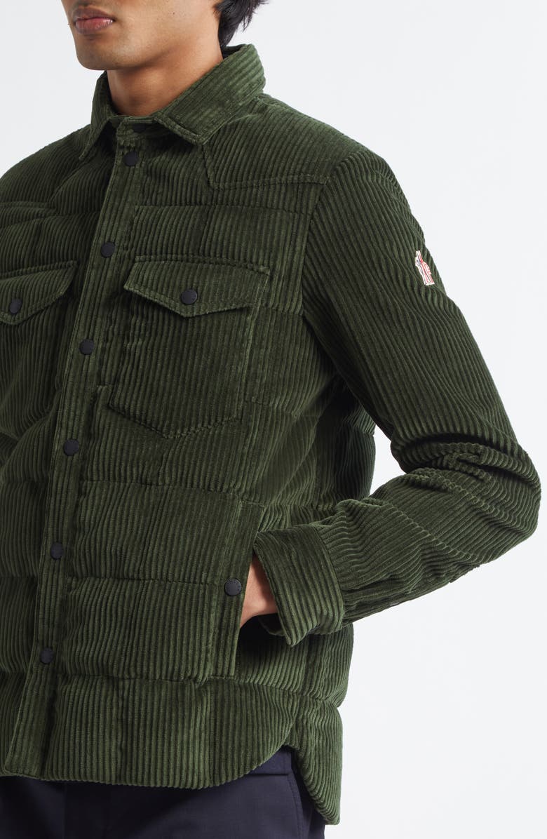 Moncler Gelt Corduroy Puffer Down Shirt Jacket, Alternate, color, Thyme