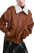 MANGO Faux Leather Jacket with Removable Faux Shearling Collar