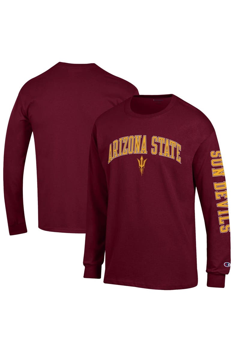 Men's Champion  Maroon Arizona State Sun Devils Arch Over Logo 2-Hit Long Sleeve T-Shirt, Main, color, Maroon