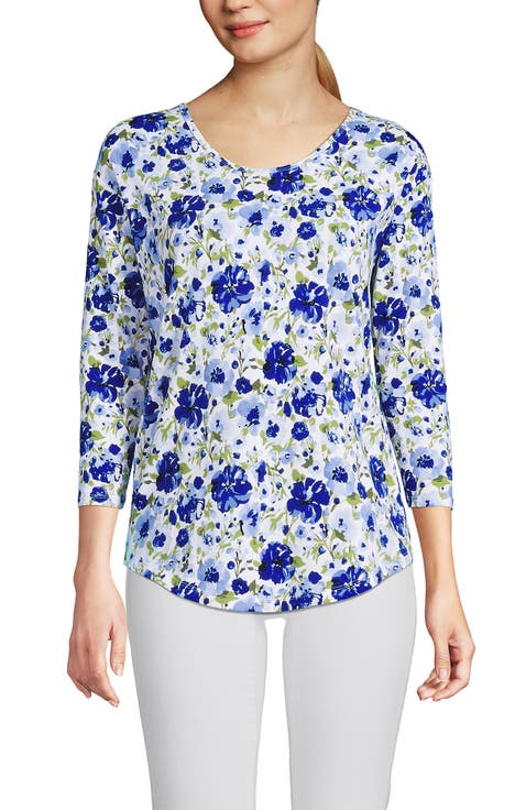 Plus Size 3/4 Sleeve Lightweight Jersey Shirttail Tee