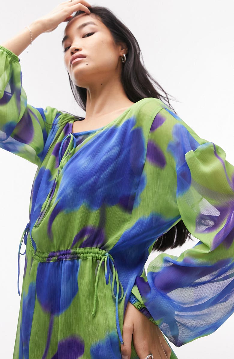 Topshop Long Sleeve Chiffon Midi Dress, Alternate, color, 