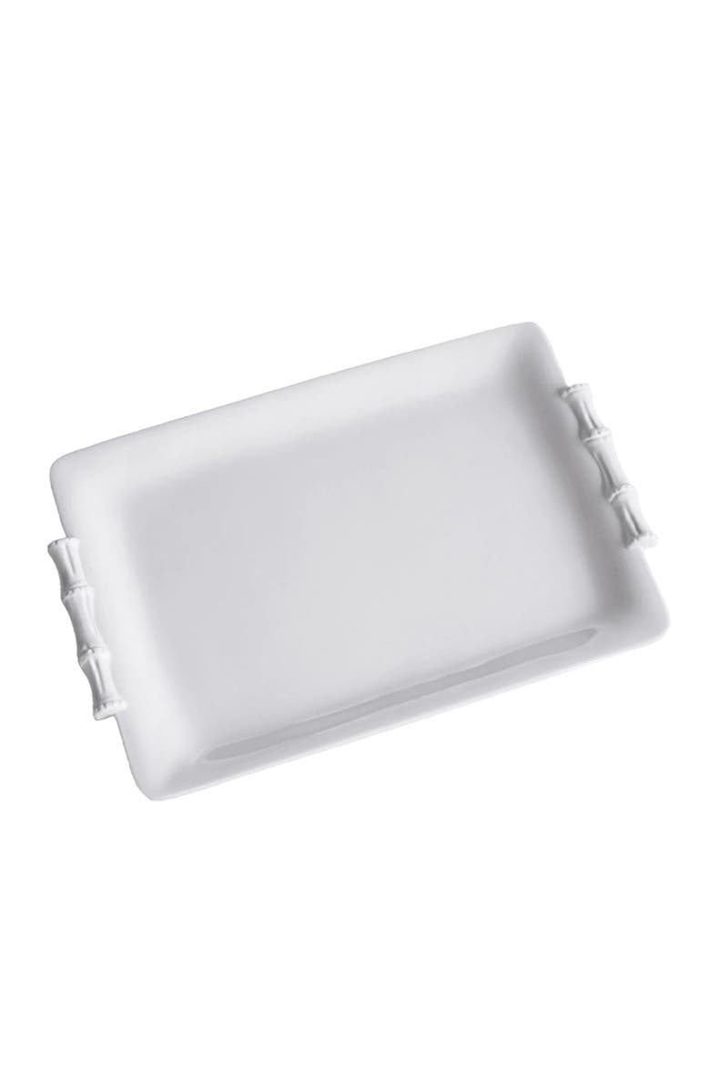 Vida Cane Medium Rectangular Tray, Main, color, White