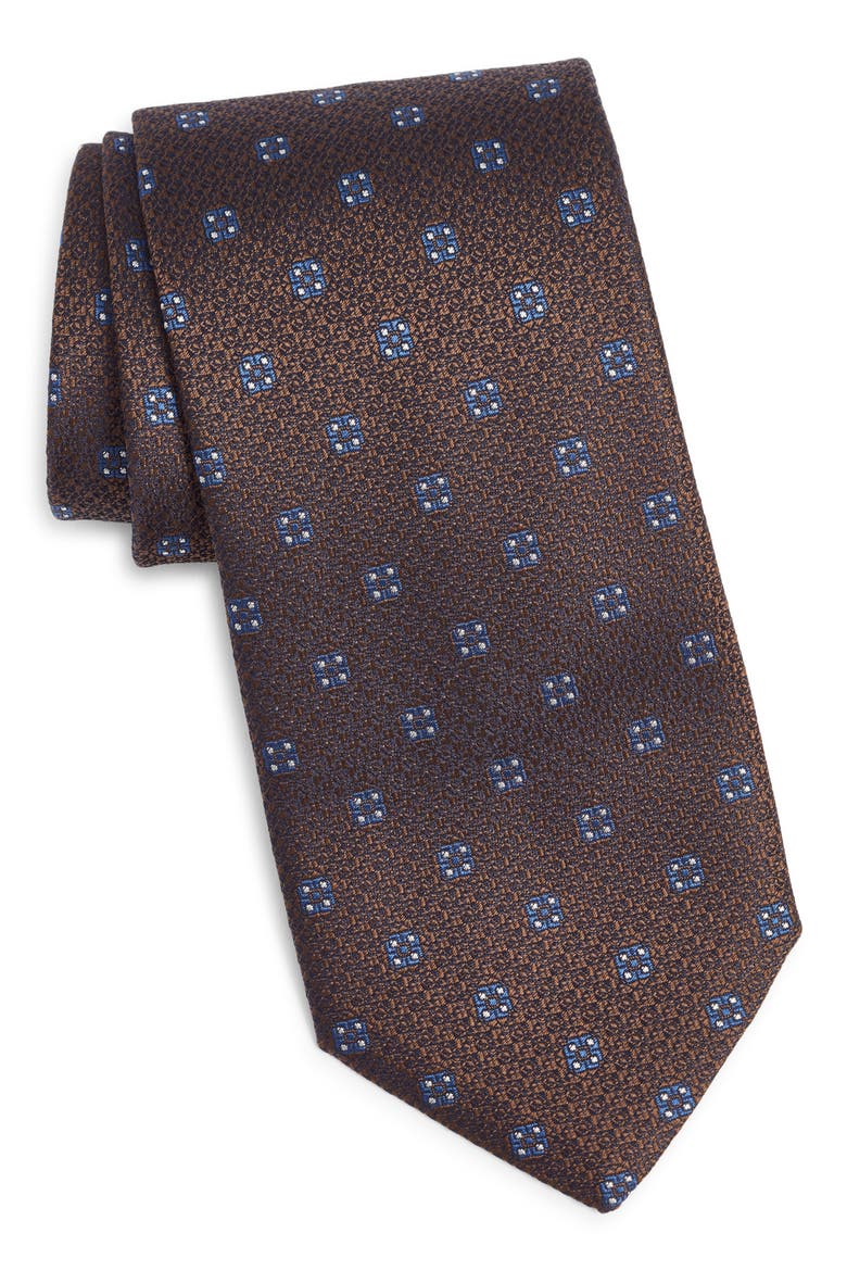 Medallion Silk Tie, Main, color, BROWN