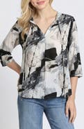 APNY Print Tassel Split Neck Chiffon Top