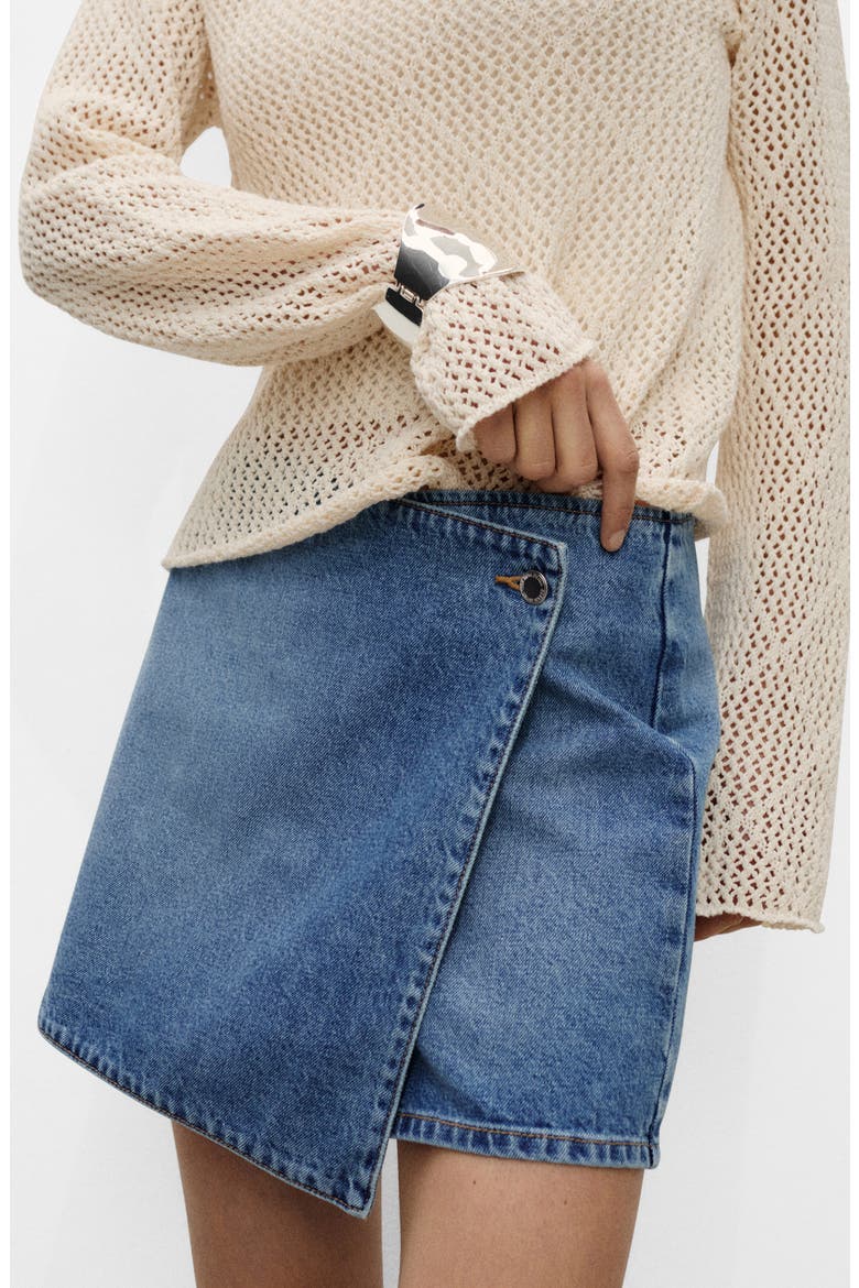 Faux Wrap Denim Skort, Alternate, color, MEDIUM BLUE