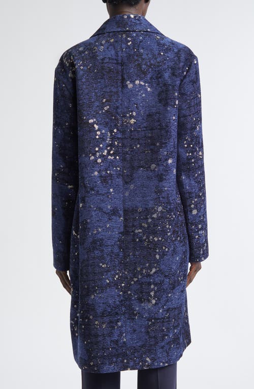 Lafayette 148 New York Soft Shoulder Metallic Jacquard Coat In Blue