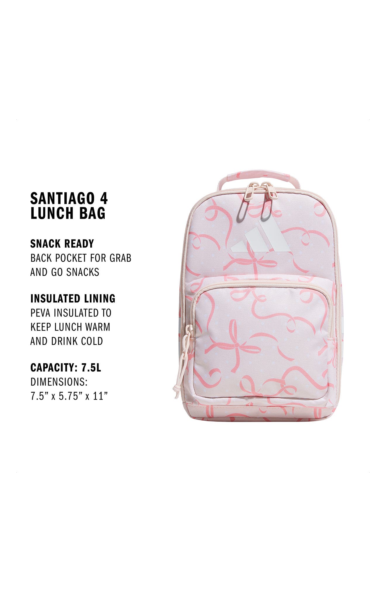 adidas Kids' Santiago Lunch Bag, Alternate, color, Bow Print Pink Tint