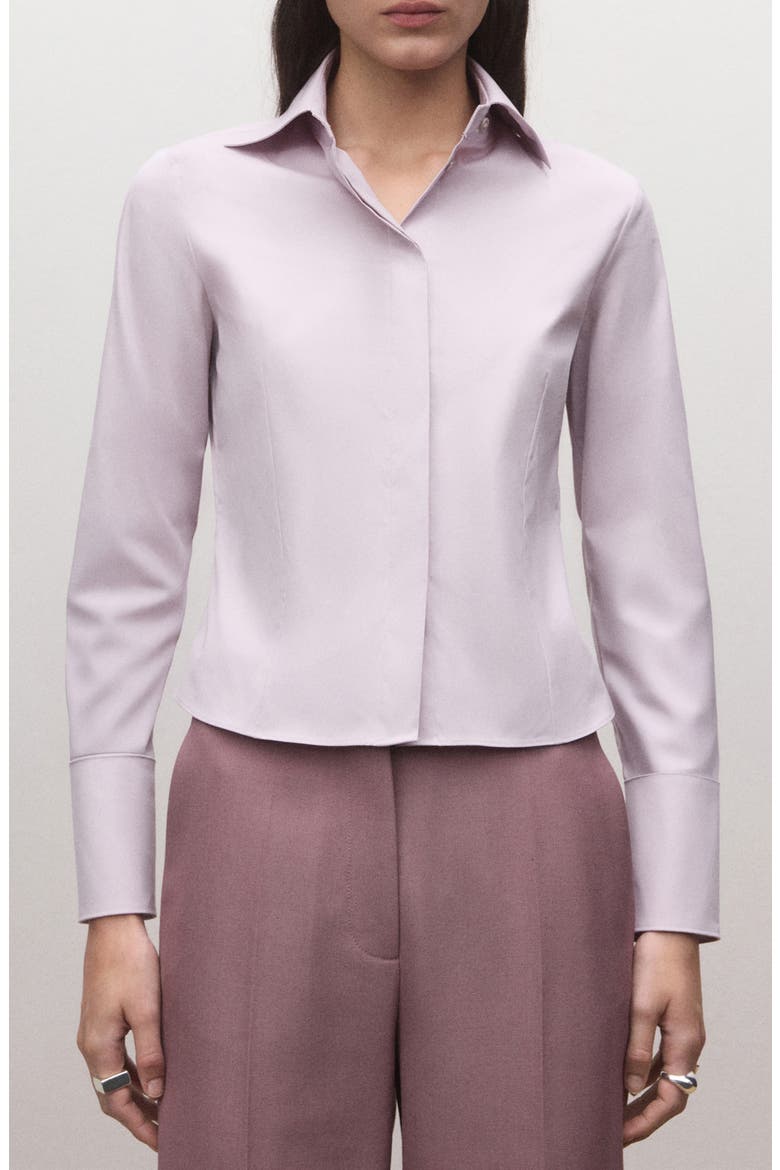 Fitted Crop Button-Up Shirt, Main, color, LILAC