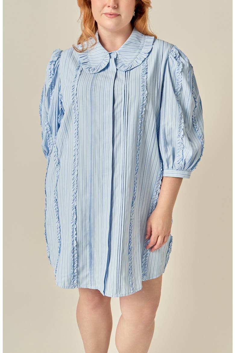 Pintuck and Ruffle Striped Shirtdress, Alternate, color, BLUE