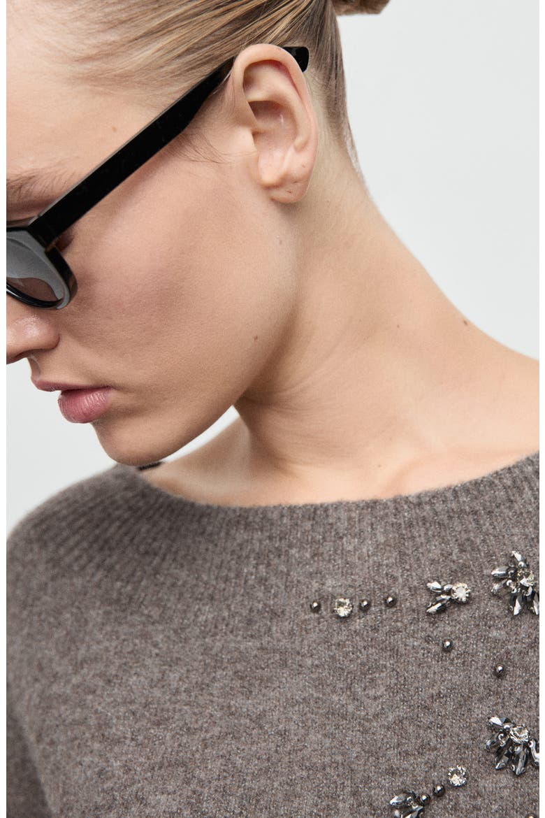 Crystal Detail Boat Neck Sweater, Alternate, color, MEDIUM BROWN