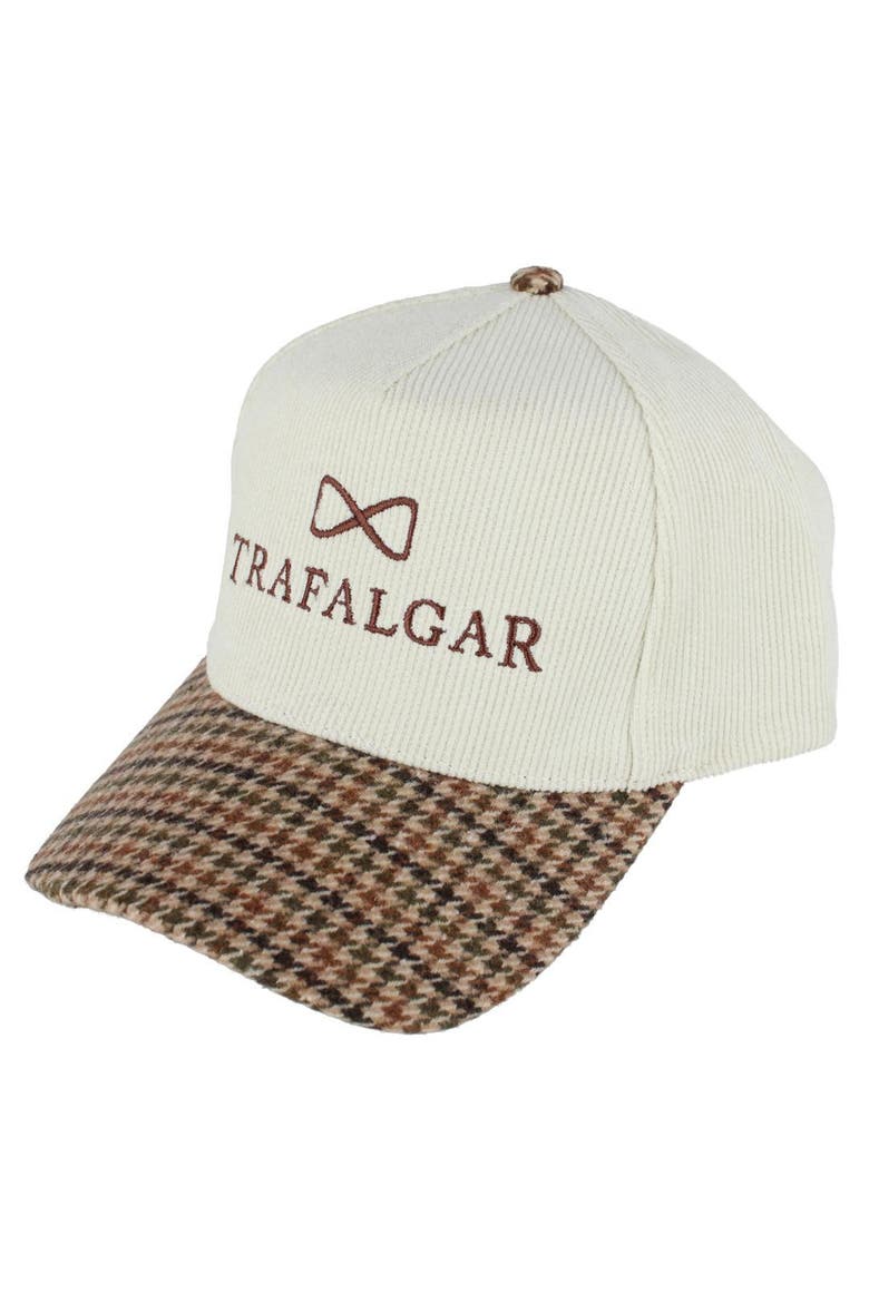 Trafalgar's 5 Panel Corduroy Baseball Hat with Plaid Brim, Alternate, color, Beige with Plaid Brim