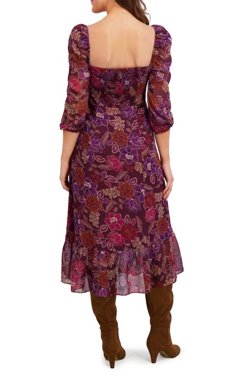 London Times Floral Ruched Empire Waist Chiffon Midi Dress In Pink