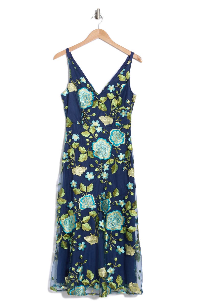 Sam Edelman Floral Embroidered A-Line Dress, Alternate, color, Lime/ Blue