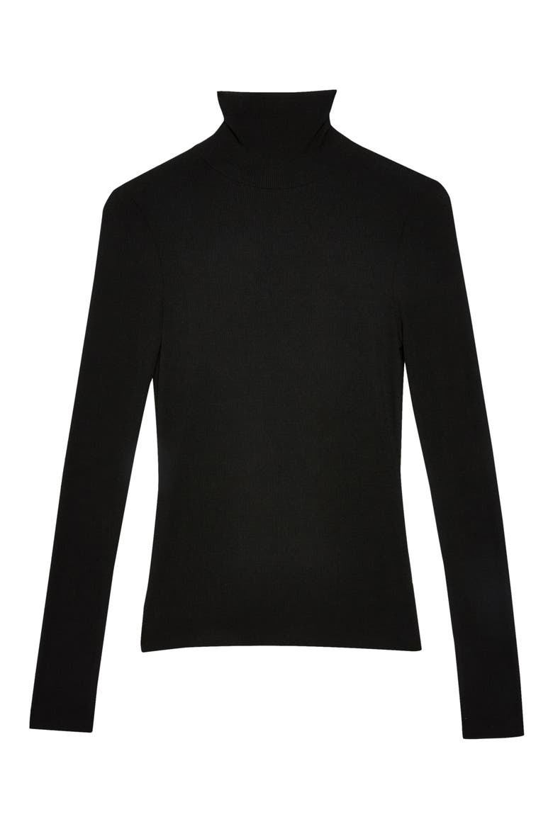 Ribbed Turtleneck Top, Alternate, color, BLACK