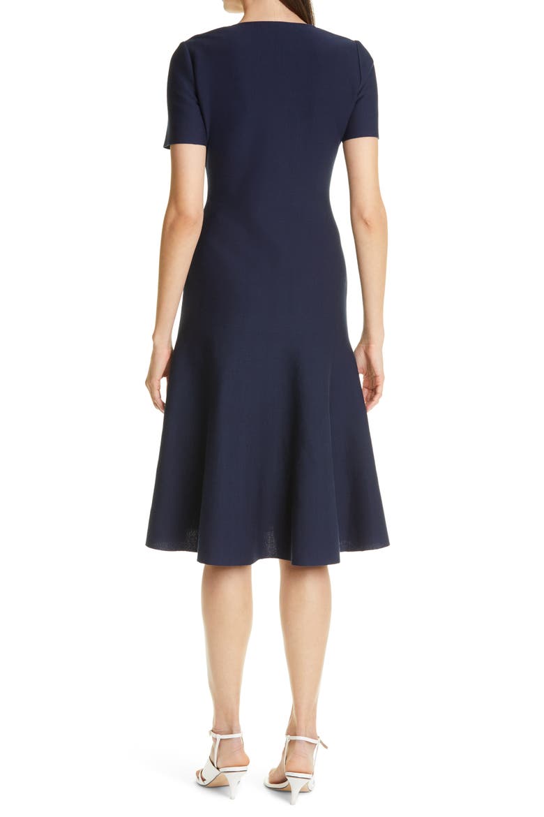 V-Neck Milano Knit Fit & Flare Dress, Alternate, color, NAVY
