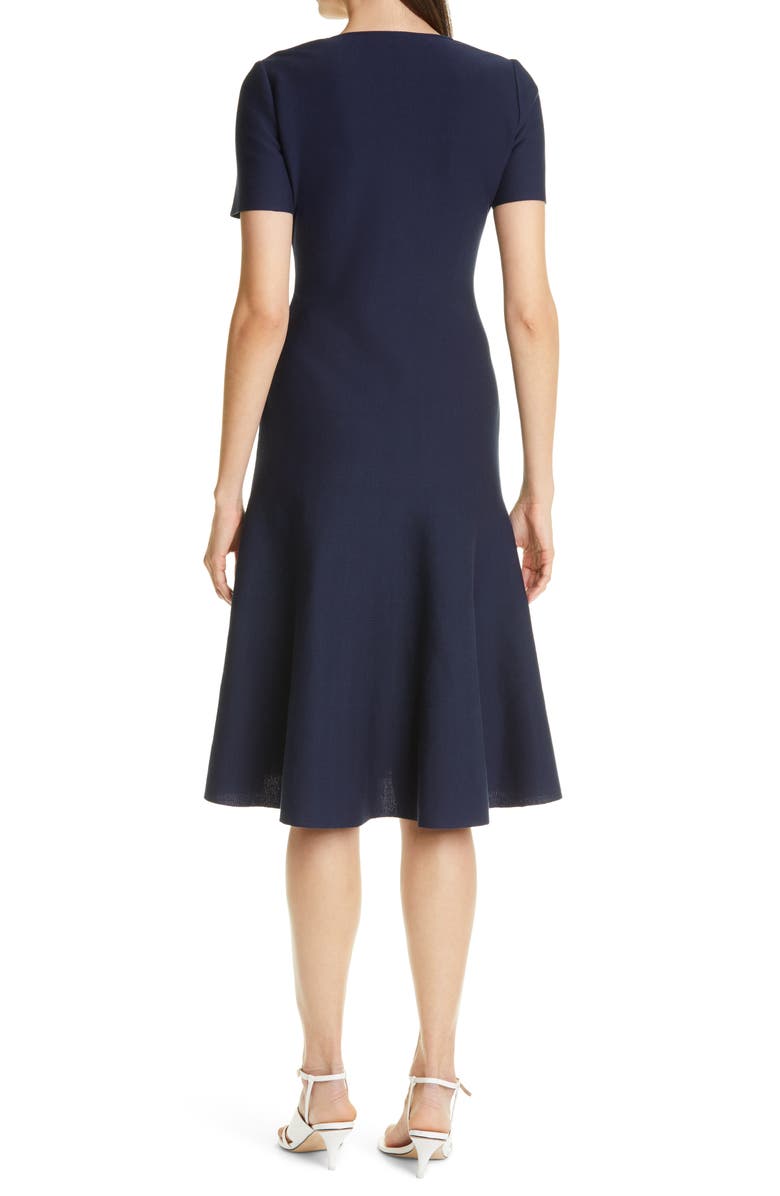 St. John Collection V-Neck Milano Knit Fit & Flare Dress, Alternate, color,