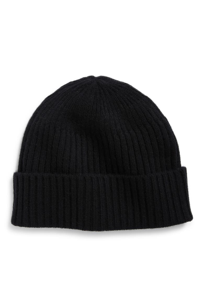 Wool & Cashmere Cuff Beanie, Main, color, BLACK