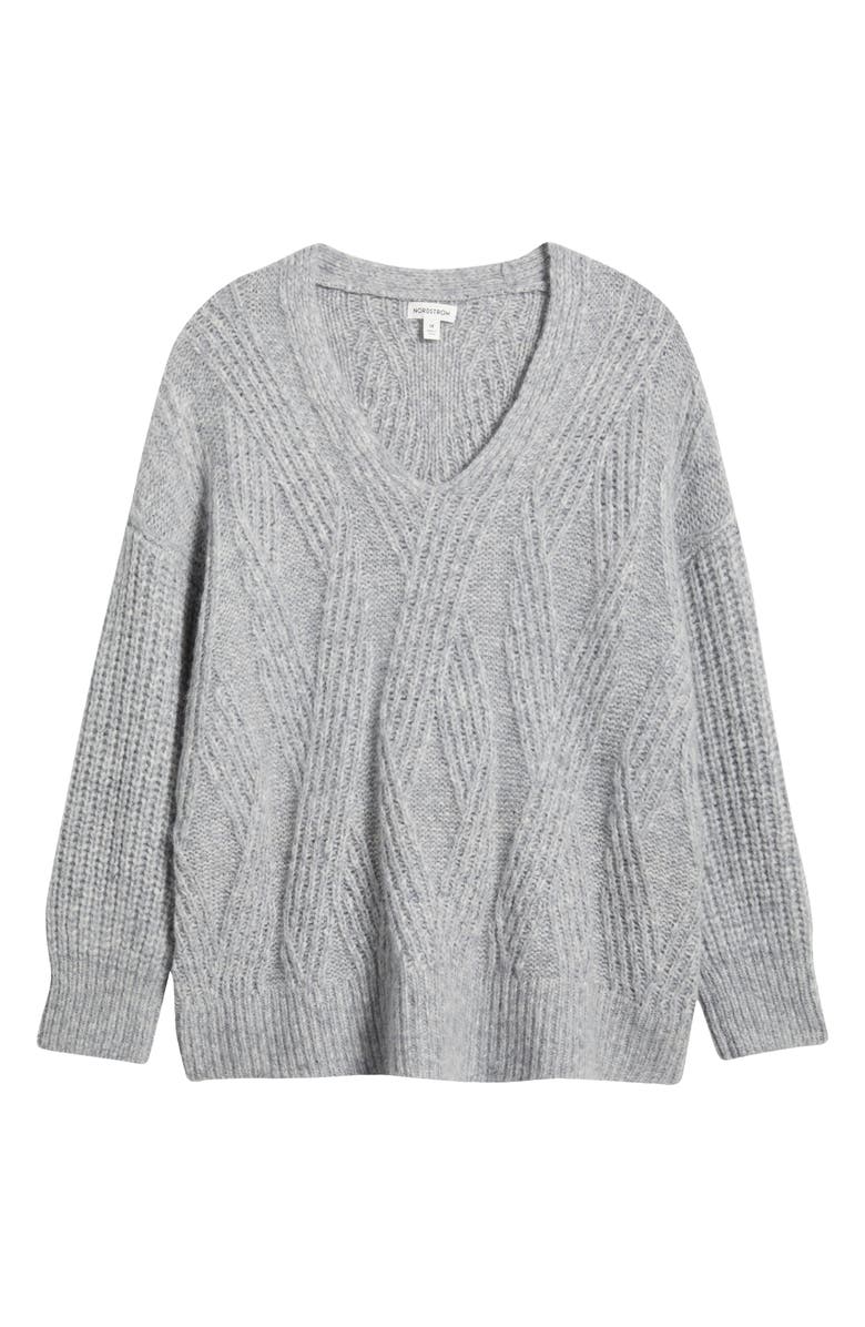 Nordstrom Alpaca Blend V-Neck Sweater, Alternate, color, Grey Heather