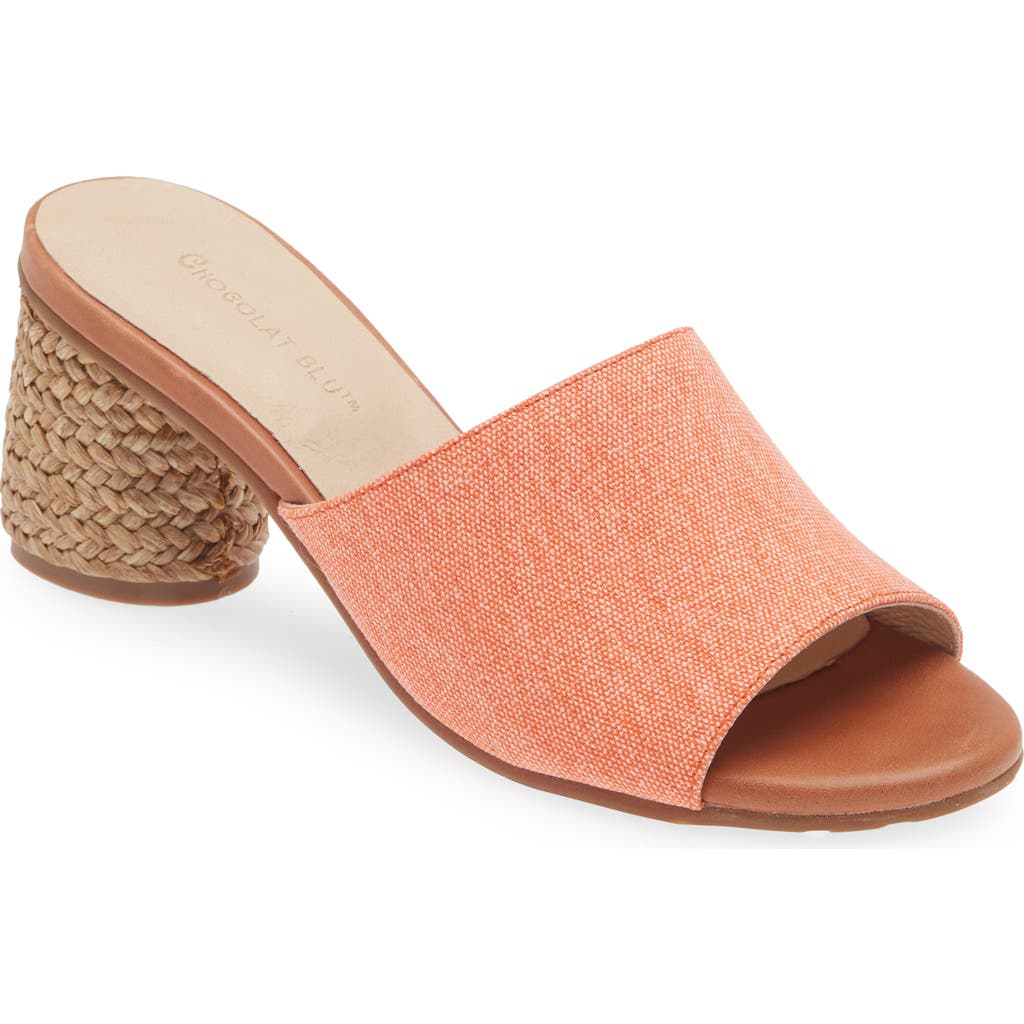Chocolat Blu Block Heel Sandal In Light Orange Linen