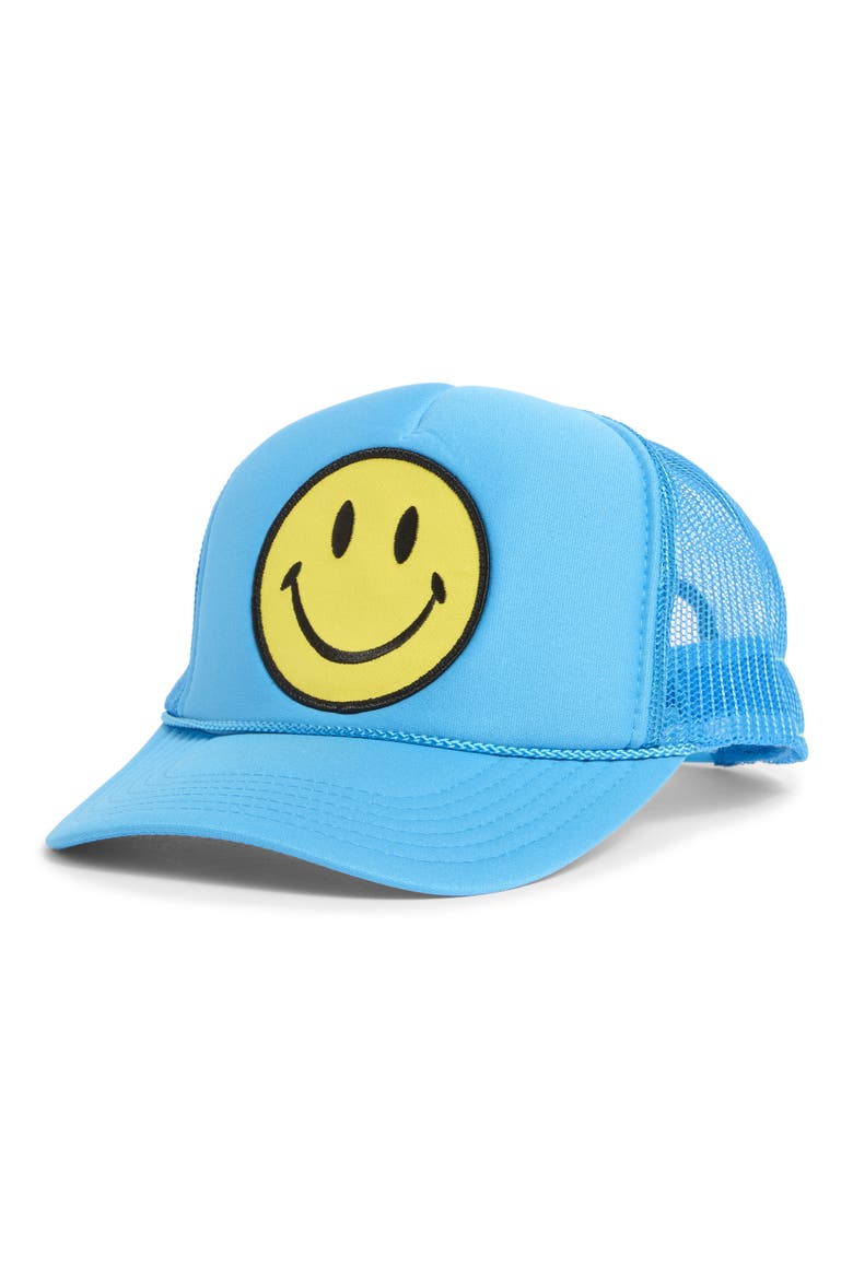 Smiley Baseball Cap, Main, color, NEON BLUE