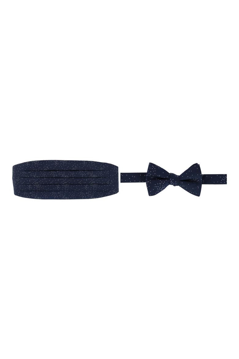 Mystere Metallic Star Light Cummerbund & Bow Tie Bundle, Main, color, Navy