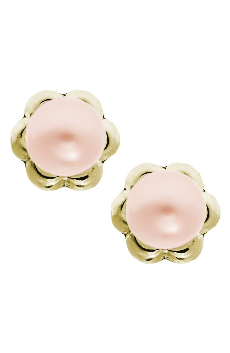 Mignonette 14k Yellow Gold & Cultured Pearl Earrings, Main, color, Pink