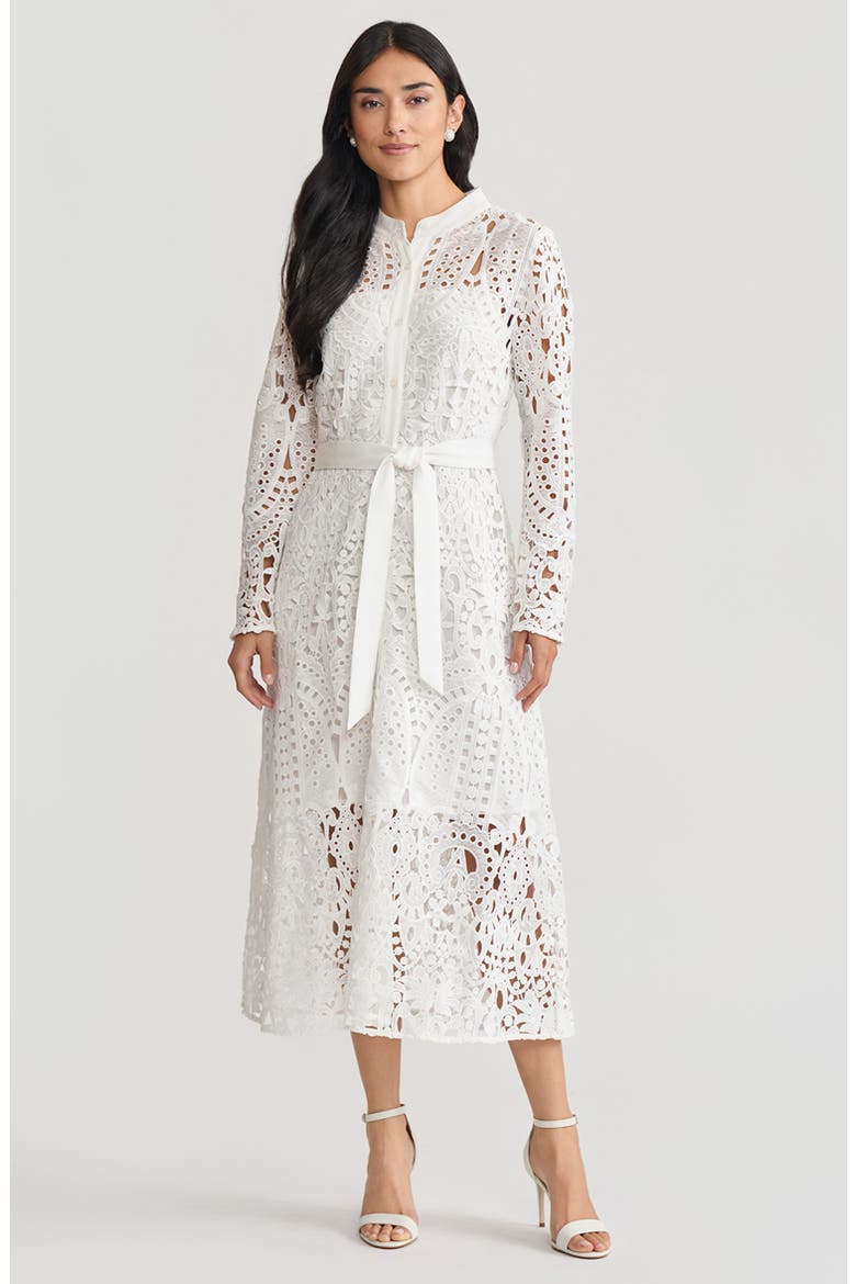 Fit-N-Flare Lined Laced Midi Dress, Main, color, White