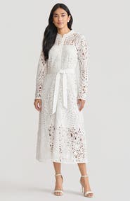 Ming Wang Fit-N-Flare Lined Laced Midi Dress