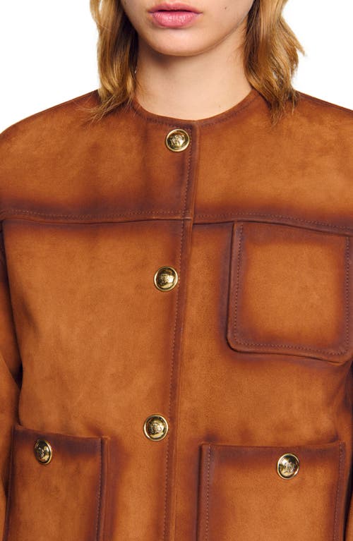 Sandro Josh Lambskin Leather Jacket In Camel