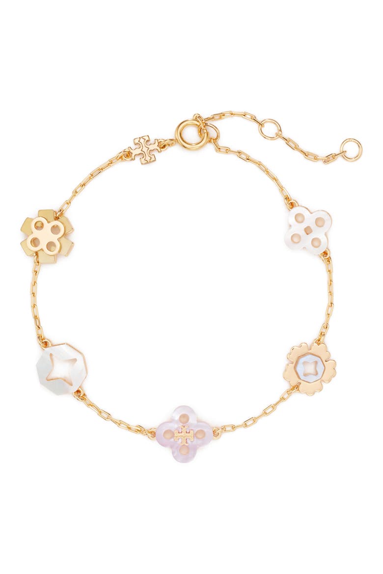 Forget Me Not Mother of Pearl Bracelet, Main, color, TORY GOLD / MOTHER OF PEARL
