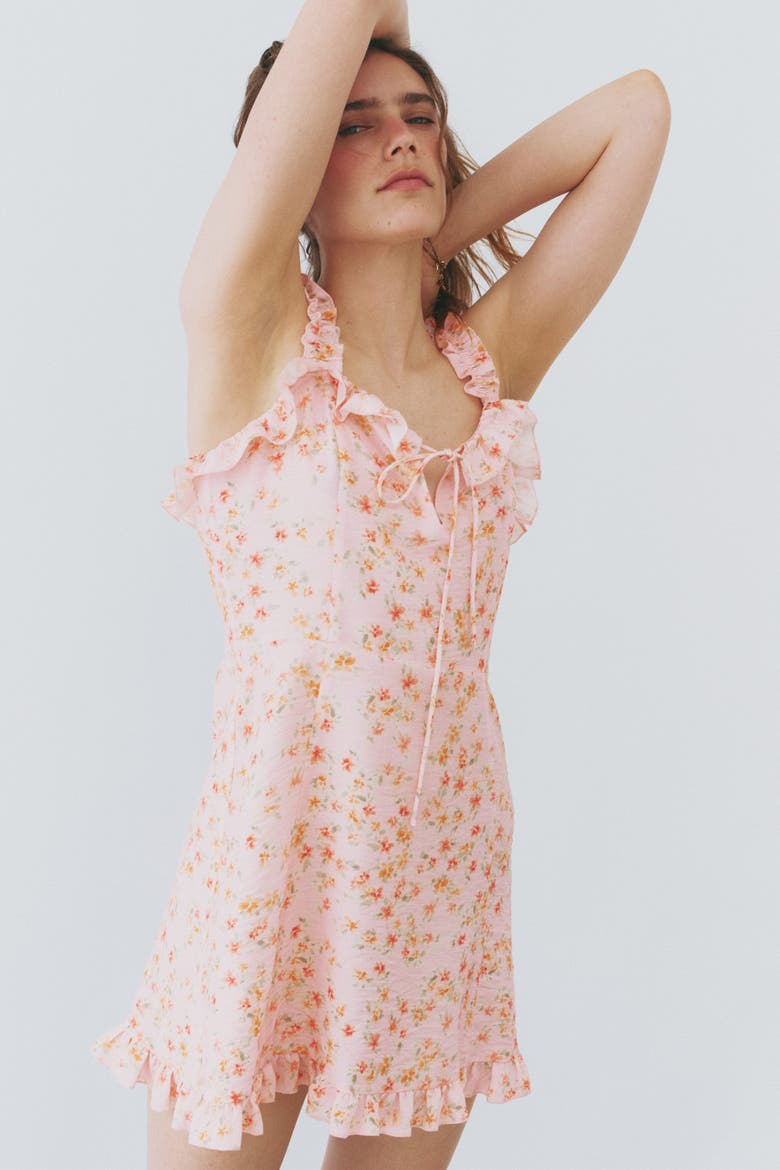 Ruffled Crêpe Dress, Alternate, color, Light pink/floral