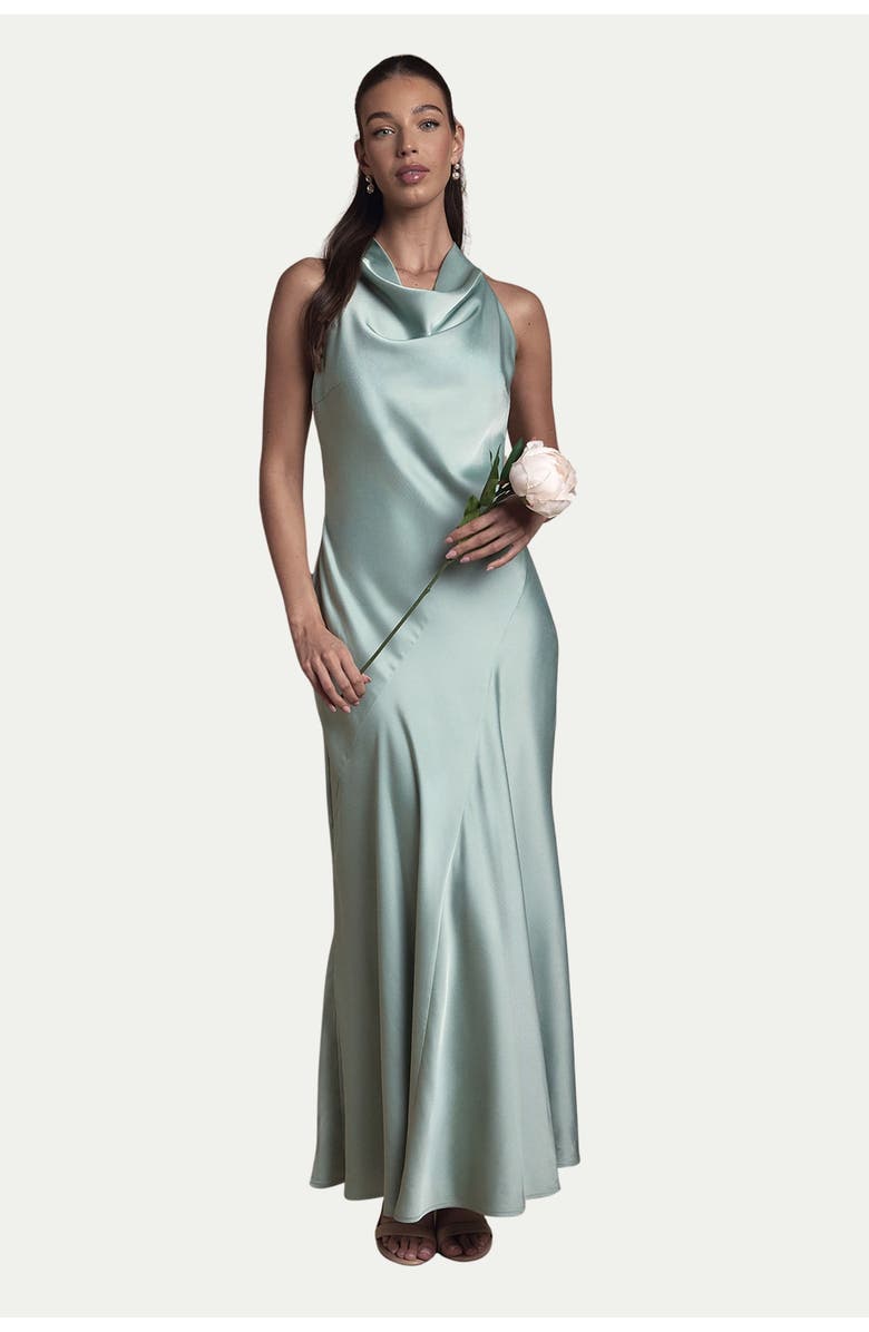 Oasis Cowl Halterneck Satin Bridesmaid Dress, Main, color, Sage