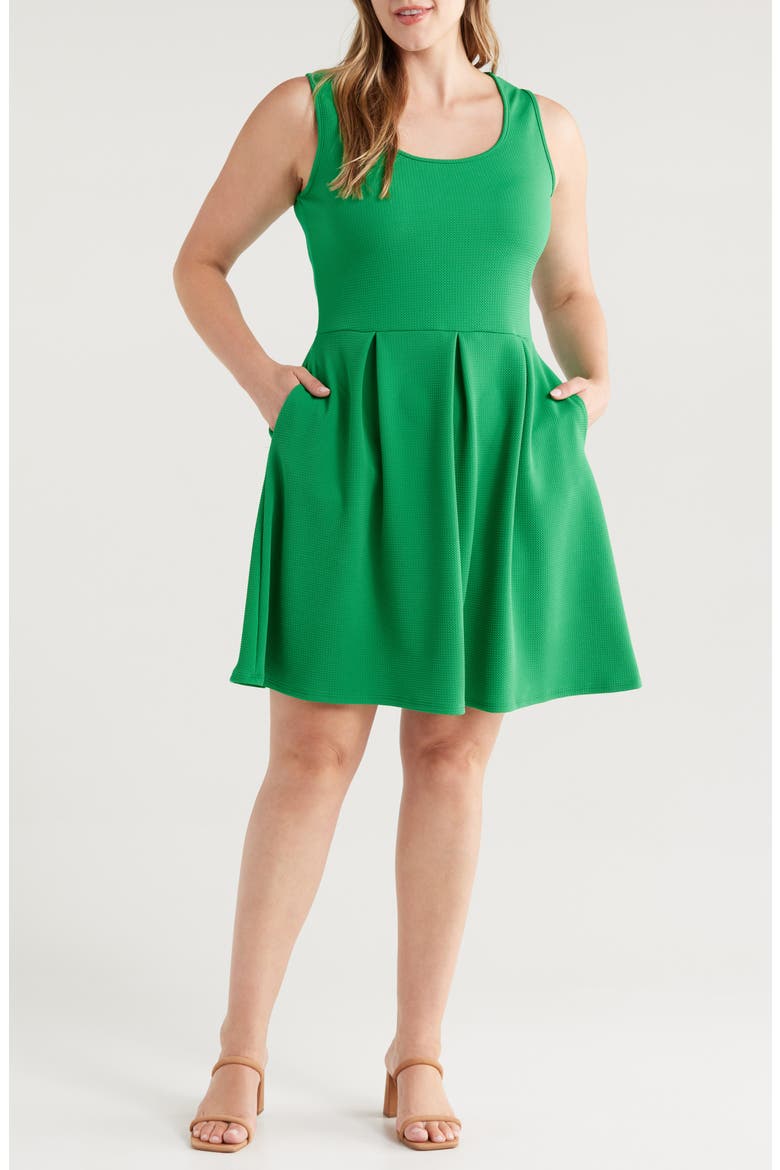 Sleeveless Stretch Fit & Flare Minidress, Main, color, GREEN