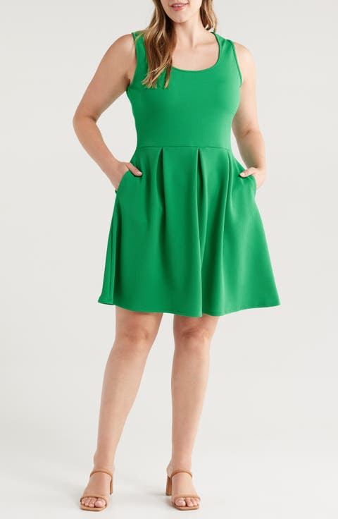 Sleeveless Stretch Fit & Flare Minidress (Plus)