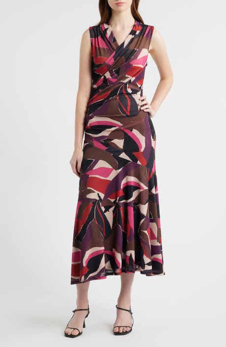 Vanya Abstract Print Faux Wrap Midi Dress