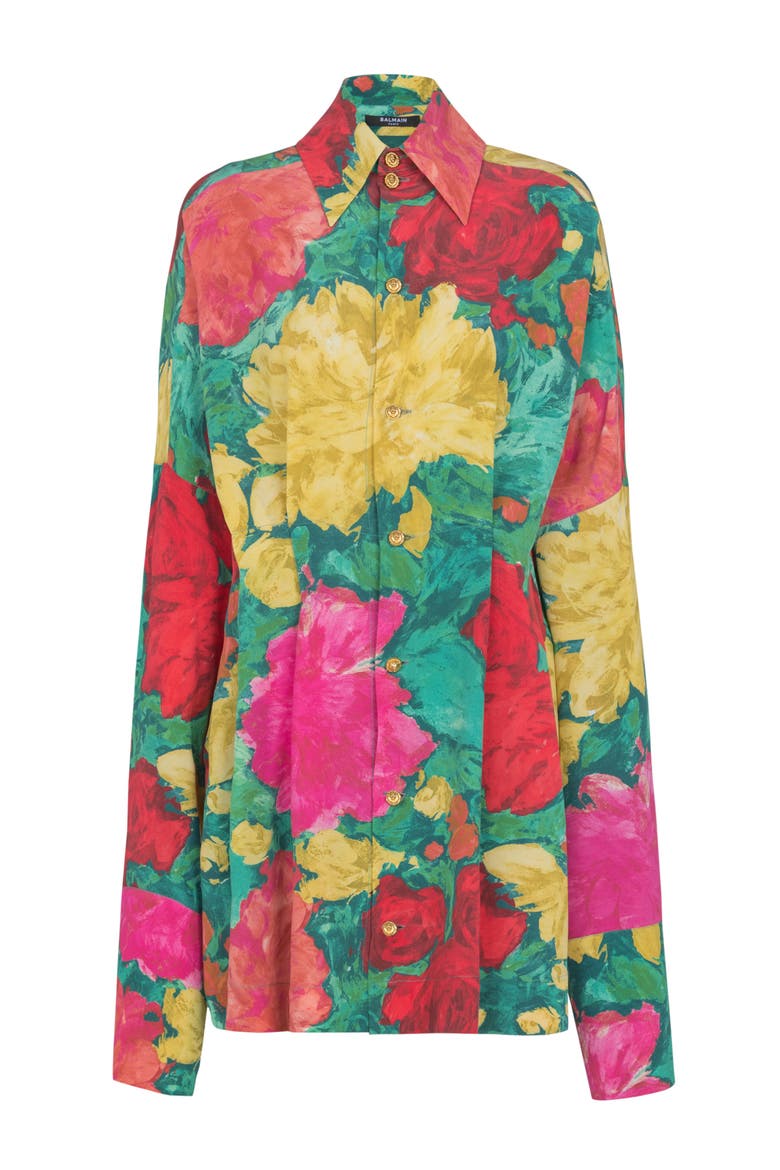 Crepe shirt dress with roses print, Alternate, color, multicolor