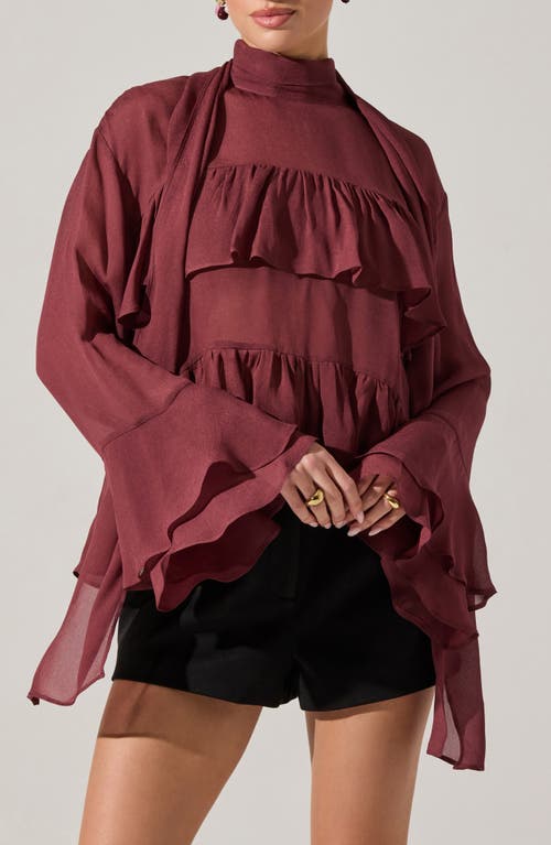 Astr The Label Fae Ruffle Top In Burgundy