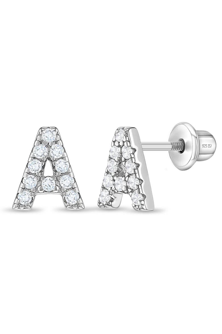 Cubic Zirconia Letter Initial Earrings, Main, color, Letter A