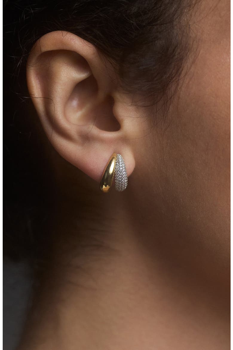 Gemini Two-Tone Pavé Hoop Earrings, Alternate, color, GOLD