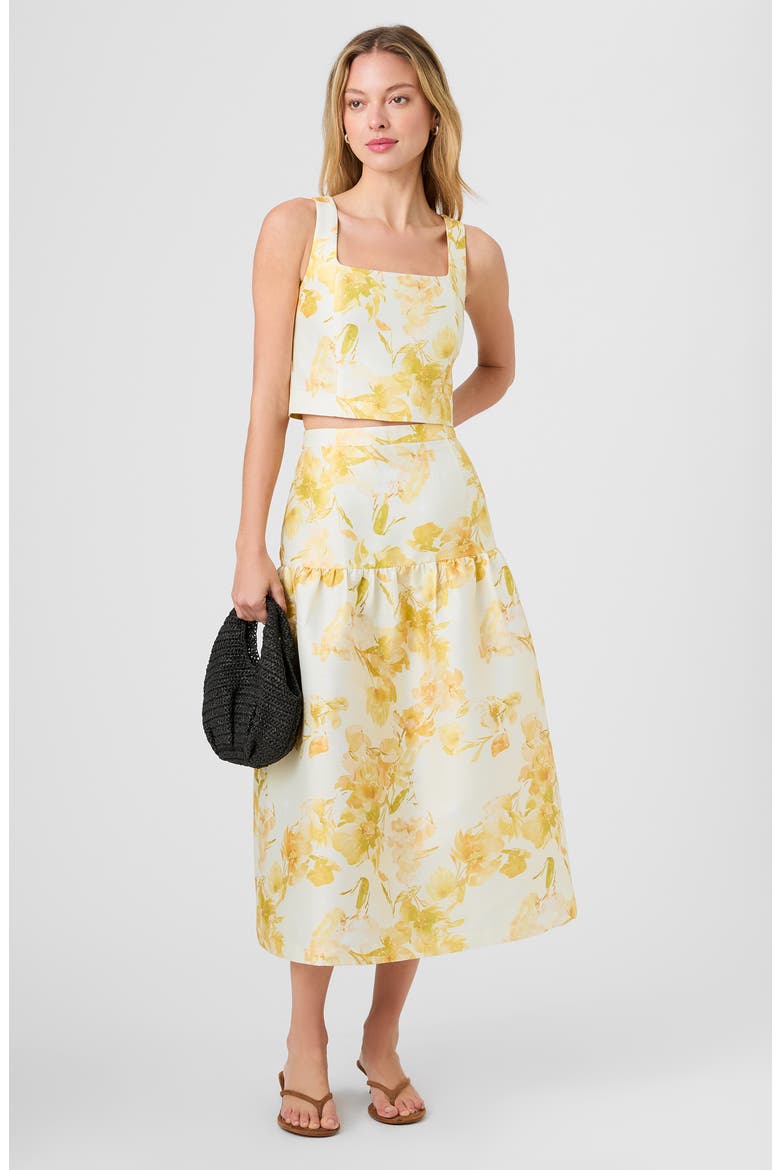 Sophie Floral Structured Taffeta Midi Skirt, Alternate, color, DAISY YELLOW SOPHIE FLOWER