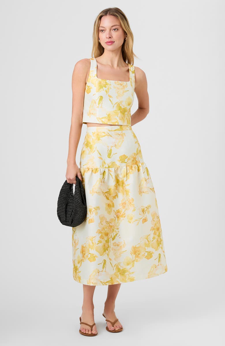 French Connection Sophie Floral Structured Taffeta Midi Skirt, Alternate, color, 